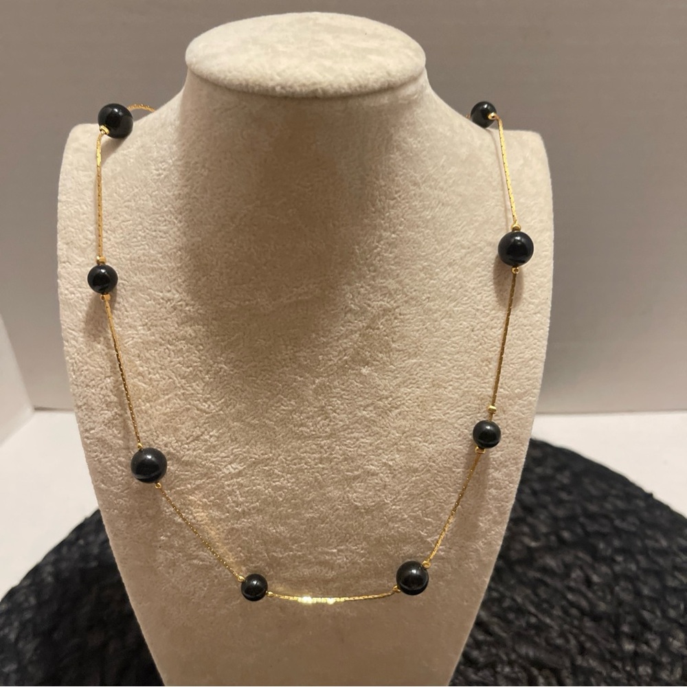 Vintage Trifari Gold tone Chain Necklace with Black Bead Accents 24”